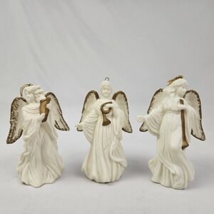 3 Vintage Dresden Germany Angel Ornaments Choir Figurines Porcelain Christmas